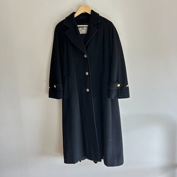Aquascutum London Vintage Wool Cashmere Black Long Pea Coat size 6 - Picture 4 of 9